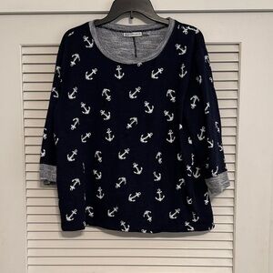 Navy Anchor Print Women's Blouse